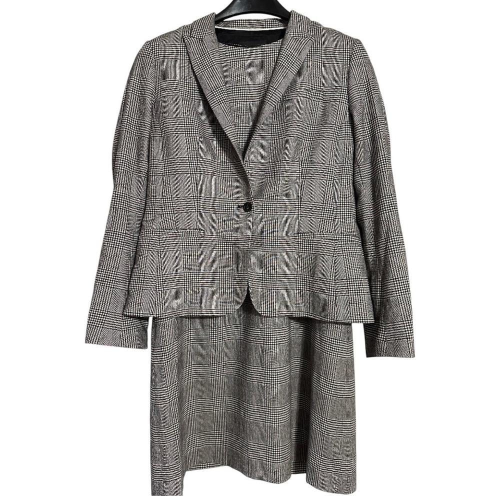 Banana Republic Wool Blend Black Gray Plaid Dress & Blazer Two Piece Suit Set